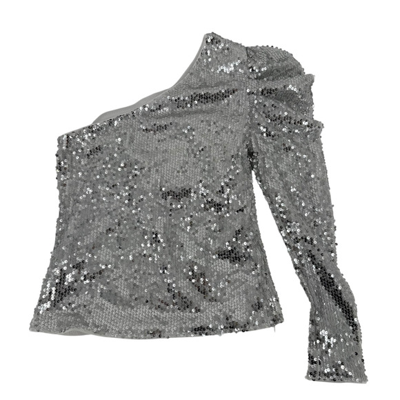 Sequin Top One Shoulder Silver Puff Sleeve Long Sleeve Size S Shein New Years - Picture 6 of 6